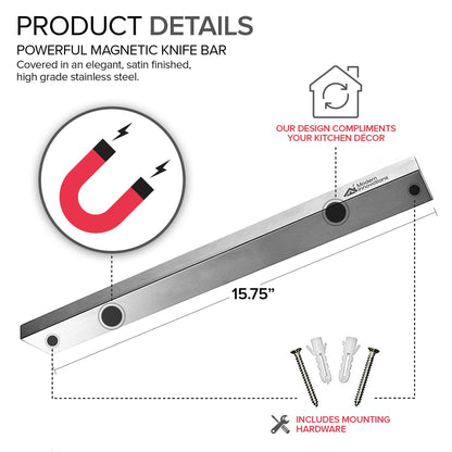 Modern Innovations 12 Inch Stainless Steel Magnetic Knife Bar with Multipurpose Use as Knife Holder, Knife Rack, Knife Strip, Kitchen Utensil Holder, Tool Holder, Art Supply Organizer, Home Organizer