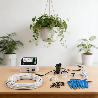 FABULETTA Automated Plant Watering System Drip Irrigation Kit for 15 Pots Customizable Timers Dual Modes Indoor Outdoor Use Adjustable Duration DIY Setup White Black