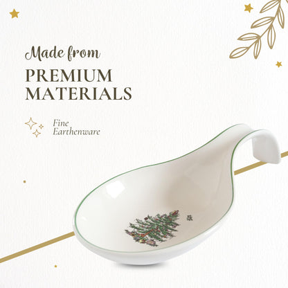 Spode Christmas Tree Spoon Rest, 12-Inch Festive Cooking Utensil Rest, Christmas Spatula & Ladle Holder for Kitchen Countertop, Fine Earthenware, Dishwasher Safe Holiday Kitchen Accessory