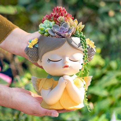 Adorable Large Angel Girl face Planter Cute Big Succulent Pot with Drainage Hole Lady Head Planter Farmhouse Resin Flower Pot Decorative vase for Indoor and Outdoor Plants Gifts