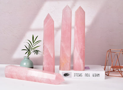 AMOYSTONE Large Healing Crystal Obelisk Tower Rose Quartz Point Wand Crystal Decor Reiki Gifts for Bignners 2.6-3.0 LBS