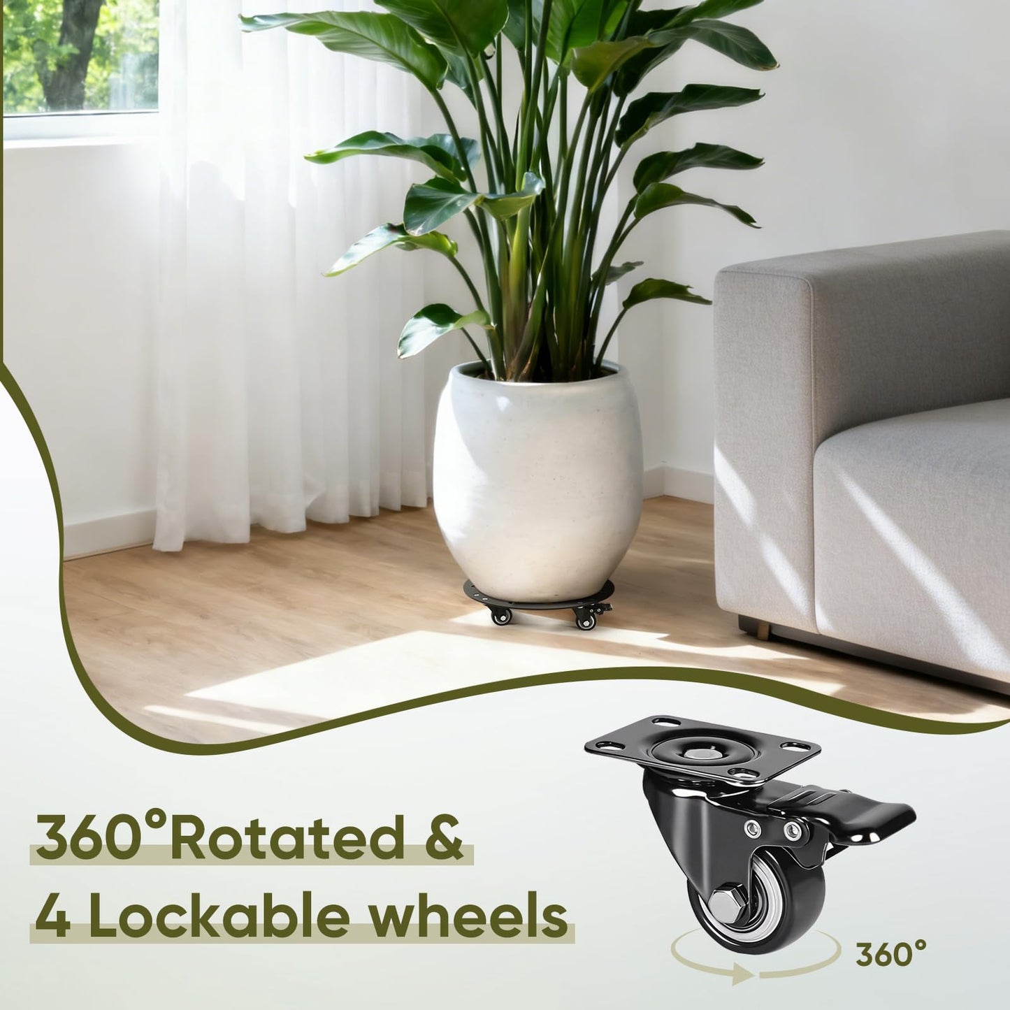 XZWMY 12‘’ Plant Caddy with Wheels,Heavy Duty 3mm Thick Steel Rolling Plant Stand,Plant Pot Mover for Large Flower Pots and Planters, Plant Dolly,450lb