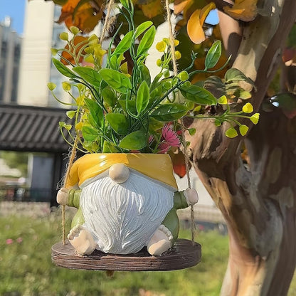 Tyenaza Swing Planter Pot, Hanging Planter Faceless Gnome Flowerpot Resin Hanging Planter for Use Weather Resistant Garden Decor Dwarf Figurine (Yellow Green)