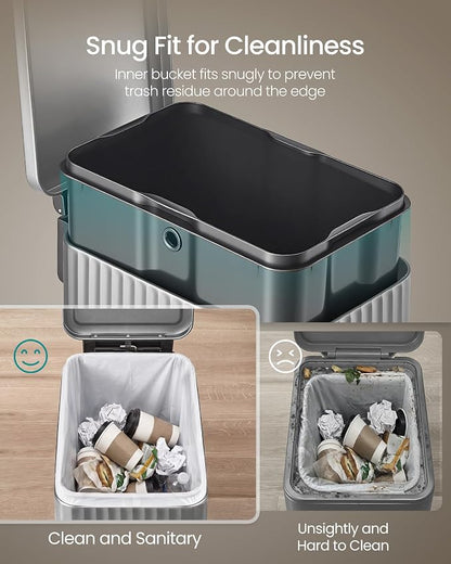 SONGMICS Trash Can, 13 Gallon (50 L) Slim Garbage Can for Kitchen, with Soft-Close Lid, Pedal, Removable Inner Bucket, Stainless Steel, 15 Trash Bags, Space-Saving, Metallic Silver ULTB350EZ01