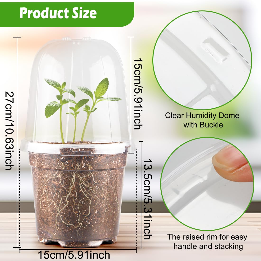 RooTrimmer 6 Inch Clear Nursery Pots with Humidity Dome, 30 Pack Reusable Seed Starter Pot with Drainage Holes, Transparent Plastic Plant Seedling Pots for Propagation Indoor Plants Outdoor Gardening