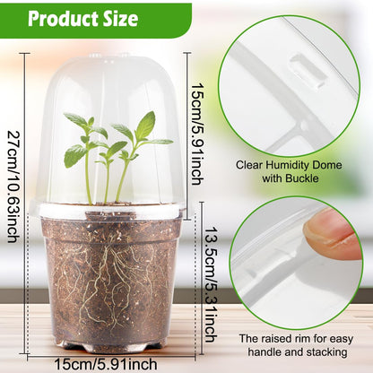 RooTrimmer 6 Inch Clear Nursery Pots with Humidity Dome, 30 Pack Reusable Seed Starter Pot with Drainage Holes, Transparent Plastic Plant Seedling Pots for Propagation Indoor Plants Outdoor Gardening