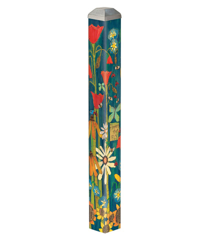 Studio M Art Pole, PVC Weather Resistant Pole with Vinyl Bowl 16 inches Tall Outdoor Decoration for Gardens, Patios, Yards, Landscaping and Birding Accessories, Earth Laughs in Flowers