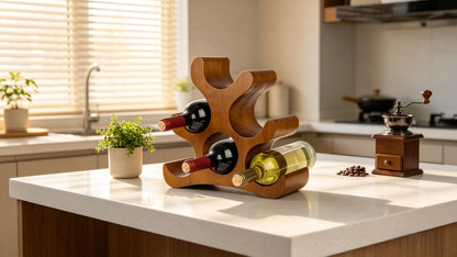 Zholp Solid Wood Countertop Wine Rack for 6 Bottles, Space-Saving Freestanding Design, Wooden Storage Holder Stand for Kitchen, Dining Room, Bar