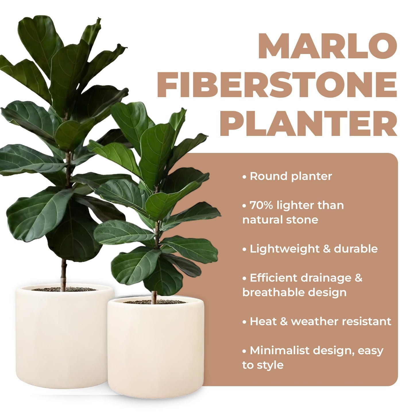 DEPLA LANE Lumero Fiberstone Cylinder Planter (14.0" Pot Opening x 15.7" D x 15.7" H) Smooth Finishes, Lightweight, Durable, UV Resistant, Minimalist Decor, Indoor Outdoor Plant Pot (XL, Cream White)