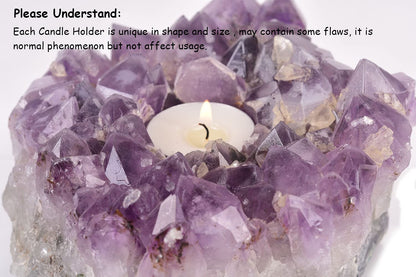 JIC Gem Amethyst Candle Holder Natural Purple Crystals Candle Stand Large Amethyst Tealight Candle Holders Home Decoration 5.5 Inch