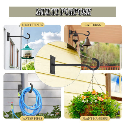 QIEGL 10inch Heavy Duty Plant Hangers Outdoor or Indoor Bird Feeder Hanger Shepherd Hooks 2pcs Black Metal Wall Hook for Hanging Plant Bracket, Lantern, Flower Basket, Wind Chimes