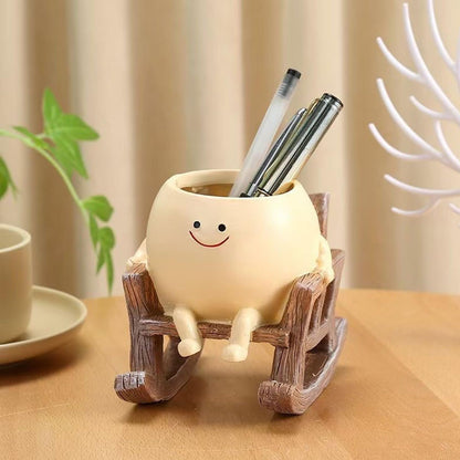 JaeyiTfu Rocking Chair Resin Planter - Cute Plant Pot - with Drainage Hole - Smiley Succulent Pot - for Garden - Lawn - Patio Indoor and Outdoor Use