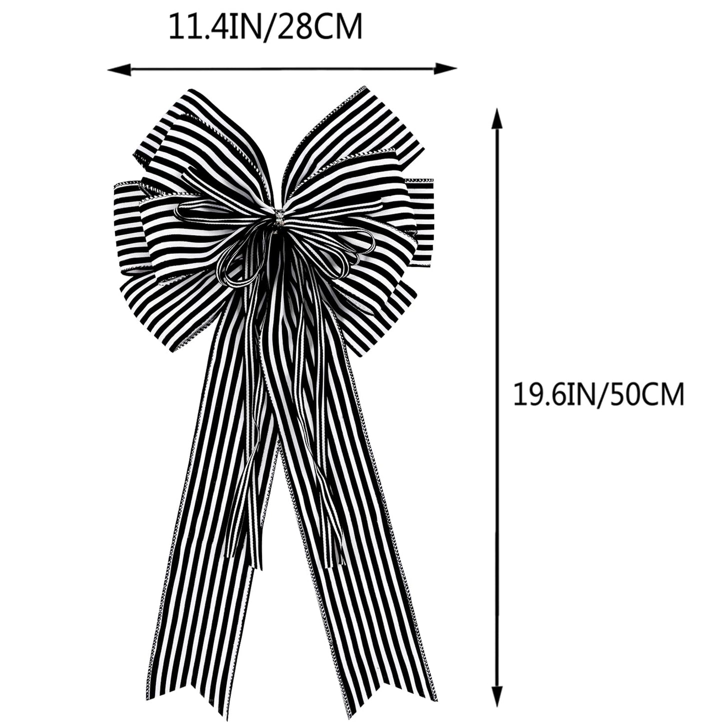 Hongsome 2 Pack Black White Stripe Halloween Fall Bows for Wreaths,12”x20”Black and White Christmas Decorations Bow for Tree Topper Gothic Spooky Holiday Birthday Party Wall Home Front Door