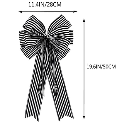 Hongsome 2 Pack Black White Stripe Halloween Fall Bows for Wreaths,12”x20”Black and White Christmas Decorations Bow for Tree Topper Gothic Spooky Holiday Birthday Party Wall Home Front Door