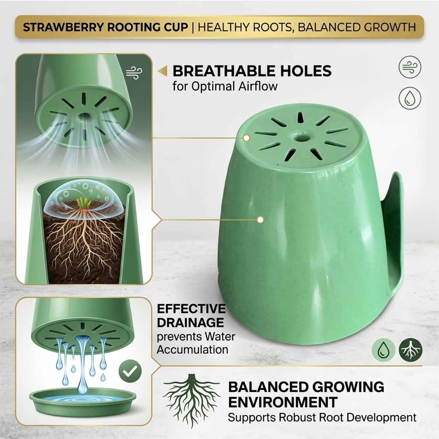 Strawberry Rooting Cup Kit with 20 Forks, Strawberry Propagation Cups, Space-Saving Hanging Design, Plastic Planter for Garden, Greenhouse, and Balcony (Large,green20pc)