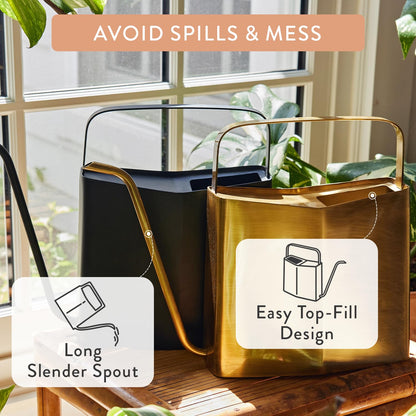 Modern Sprout Brass Finish Plant Watering Can - 3L Capacity - Long Spout Stainless Steel Vessel for Outdoor & Indoor Plants - Rust Resistant - Garden Accessory for Houseplants & Decorative Use