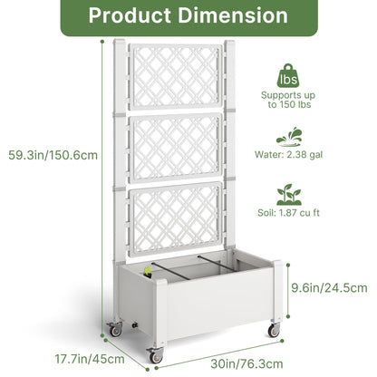 Miory 60" Raised Garden Bed with Trellis & Wheels, Vertical Gardening Planter Box with Water Level Indicator and Drainage System for Garden Outdoor Patio Balcony