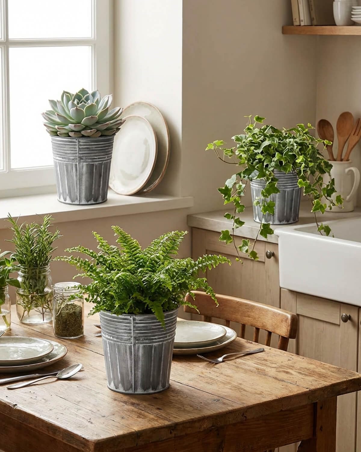 vensovo 5 Inch Galvanized Bucket Planter - 6 Pack Metal Flower Pots with Drainage Holes & Plugs, Rustic Silver Tin Pots for Indoor Herbs, Outdoor Succulents, Farmhouse Home Garden Decor