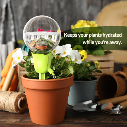 NiHome 4PCS Self-Watering Globes for Indoor & Outdoor Plants, Adjustable Flow Automatic Drip Irrigation Bulbs w/Tulip Stakes for Potted Plants, Succulents, Hanging Baskets, Gardens (2 Pink + 2 Green)