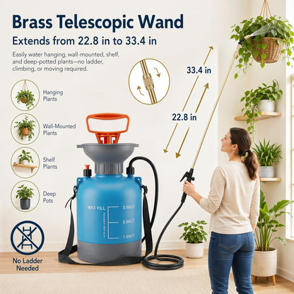 3L Blue Hanging Plant Waterer with Telescopic Wand, Long-Reach Watering Can Sprayer for Hard-to-Reach High Baskets & Wall Planters, Indoor/Outdoor Garden Tool