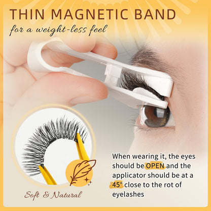 QUEWEL Magnetic Eyelashes 1 Pair Reusable Magnetic Eyelashes with Applicator No Glue Needed Eyelashes Cat Eye Natural Look Lash Clusters Kit Easy to Wear and Remove(B05)