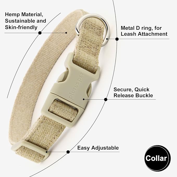Plutus Pet Cotton Hemp Dog Collar and Leash Set, Adjustable Collar for Small, Medium, and Large Dogs, Heavy Duty and Soft on Skin, Khaki, XS
