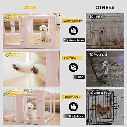 EVERFRONT Clear Acrylic Plastic Dog Playpen - Clear Dog Play Pen - Easy Assemble Acrylic Dog Playpen - Puppy Playpen, Cat Playpen, Small Animal Playpen, Dog Play Pen Indoors (Pink-30.3" H, 8PCS)