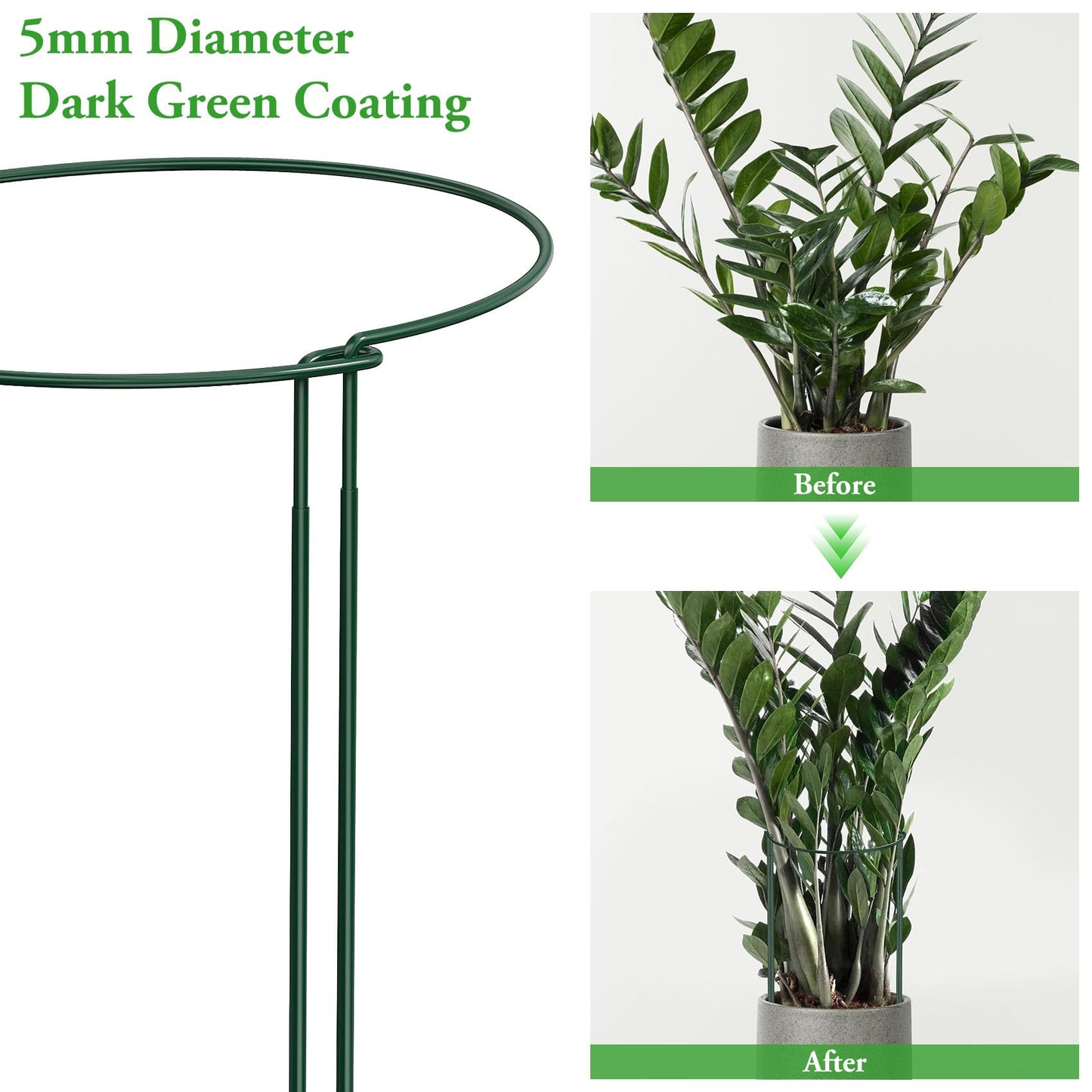 Unves 6 Pack Peony Cage, 32" H x 13" W Half Round Ring Metal Plant Support Stakes, Heavy Duty Peony Cages and Supports for Indoor Outdoor Plants, Vegetables and Flowers with Clips, Ties and Gloves
