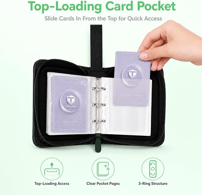 1 Pocket Card Binder with Zipper, 100 Pockets Mini Trading Card Album, Premium PU Leather Single Card Binder, Small Display Folder for TCG & Sports Cards