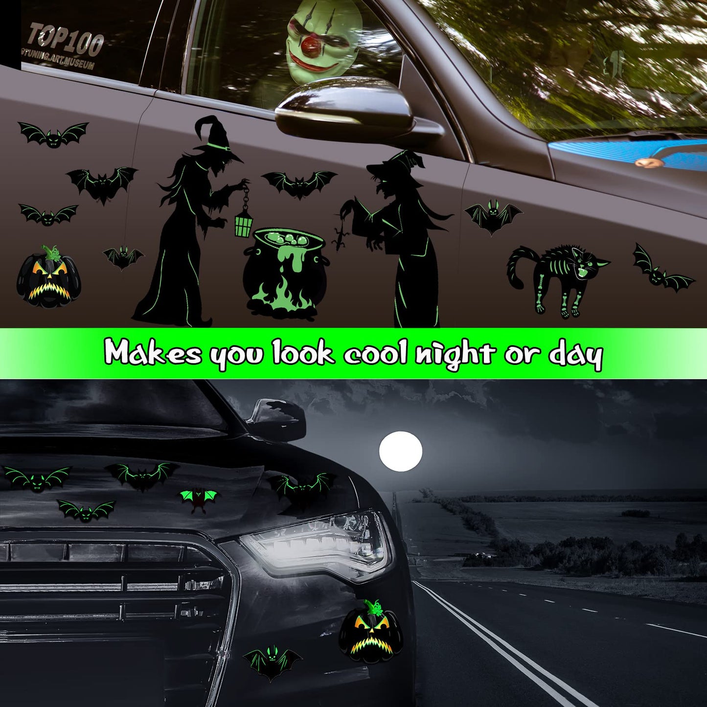 Funrous 16 Pieces Halloween Magnet Decorations Luminous Halloween Fridge Magnet Pumpkin Witch Bats Reflective Sticker for Metal Door Kitchen Garage Car Spooktacular Decoration Party Supplies Decor