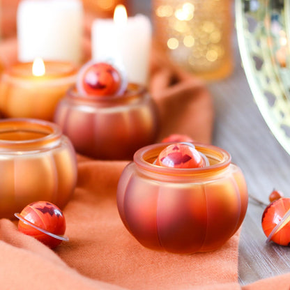SYFURNIX Pumpkin Candle Jar for Making Candles, 4PCS Orange Glass Candle Jars with Lids, Small Candle Containers for DIY Candle Gifts Halloween Fall Thanksgiving Table Decorations