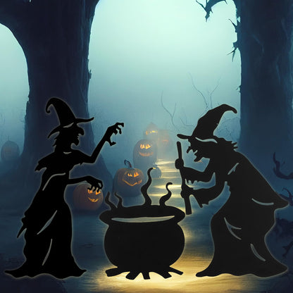 Halloween Witch Yard Decorations Witch Silhouette Yard Stakes with Cauldron,Set of 3 Metal Halloween Yard Stakes for Spooky Decorations Garden Lawn