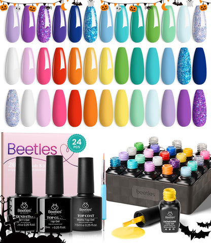 beetles Gel Polish 44pcs Fall Gel Nail Polish Set 36 Colors Brown Burgundy Red Blue Purple Orange Green Black Nude White with Base Top Coat UV LED Needed Salon DIY at Home Gift for Women Colorful Muse