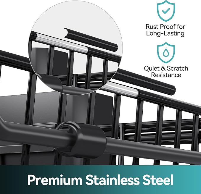 Urackify Dish Drying Rack in Sink, Stainless Steel Expandable Over the Sink Dish Rack with Utensil Holder & Cup Holder, Kitchen Drying Rack for Inside Sink, 15.35" x 11.02" x 4.84", Black