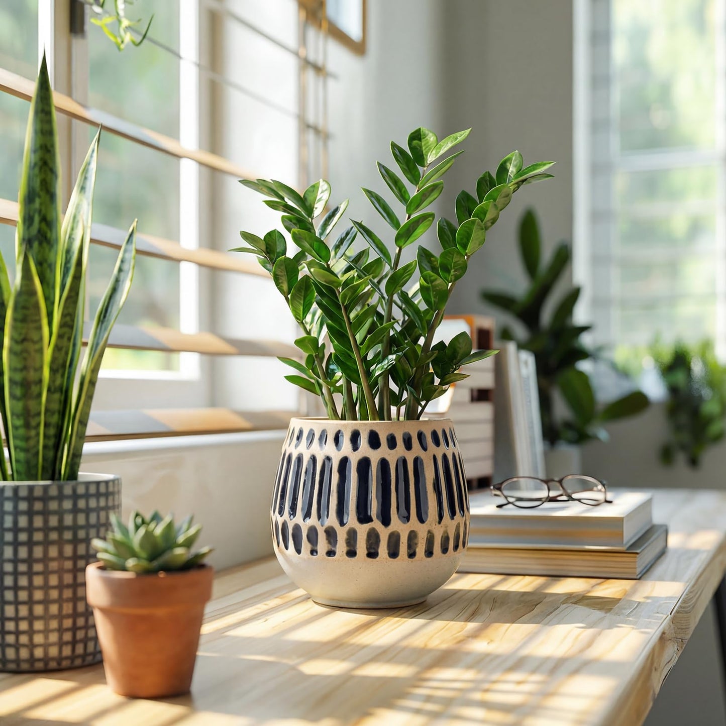 Chonsun Ceramic Planter 4 Inch Plant Pots Indoor Outdoor Succulent Plant Pot Flower Pots Mid-Century Planter Ceramic Pot