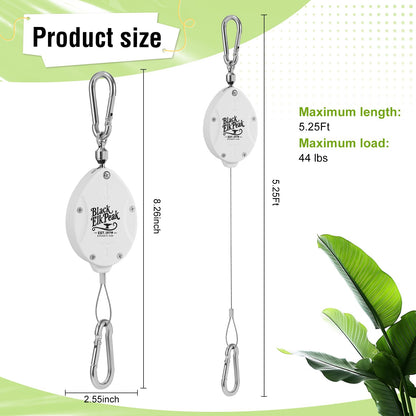 Plant Pulleys for Hanging Plants, Heavy Duty Retractable Hangers, 304 Stainless Steel Rope, Auto Plant Holder, Adjustable Climbing Hook for Garden Baskets Watering, or Bird Feeders 2PC (White)