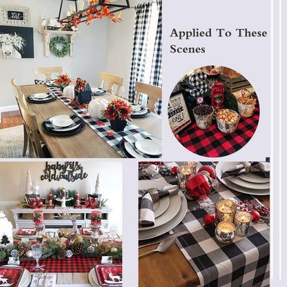 Plaid Table Runner for Christmas Decorations 2Packs 13x108Inch Black White Table Runner Buffalo Plaid Table Runners for Halloween Holiday Decor Xmas Checked Table Runners