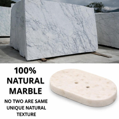 KC KULLICRAFT Marble Soap Dish Draining, Soap Dish for Shower, Bathroom, Sink Bath tub Dish, Soap Bar Holder, Soap Case, Holder for Sponges Hand Soap - Solid Oval Polished White