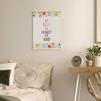 MOTERMATE Inspirational Girl Nursery Poster Hanger Frame, Kids Affirmations Floral Wall Hanging Decor Art Framed for Girls Room Bedroom, Be Silly Be Honest Kind Wall Poster Prints, 12x16 Inch