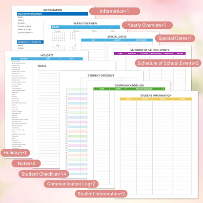Teacher Planner 2026-2027 Academic Year, Jul.2026 - Jun.2027, 8.5" x 11" Lesson Planner Book for Teachers, Teacher Planners with Colorful Monthly Tabs, Hardcover- Pink