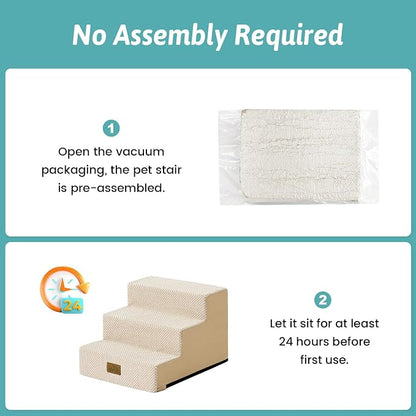 COZY KISS Dog Stairs for Small Dogs 11.7" H, 3-Step Gentle Incline Pet Step for Couch Chiars, Right-Angle Dog Ramp for Puppy Doggie Senior Cats, 15.7x17.7x11.7 Inch, Beige