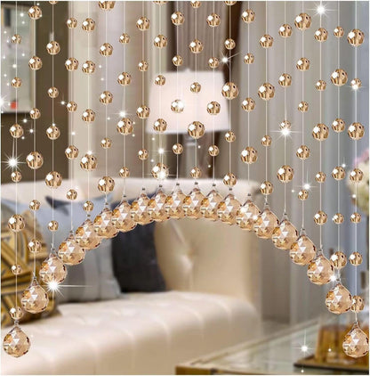 Hanbinsen 20 Strings Crystal Beaded Curtain, Arched Door String Curtain, Hanging Doorway Room Divider Suitable for Home, Coffee House, Bedroom, Restaurant. (Chamgagne)
