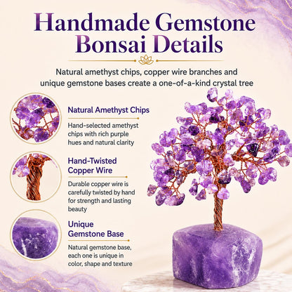 Amethyst Crystal Tree of Life, Purple Money Tree, Crystals and Healing Stones Gemstone Bonsai, Reiki Positive Energy Feng Shui Desk Decor, Spiritual Gifts for Women Mom Sister