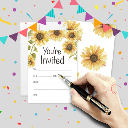 20 Sets You're Invited Sunflower Invitations With Envelopes,Sunflower Rustic Double-sided Printed Invitation Invite Cards for Wedding Bridal Shower Baby Shower Birthdays and Housewarming Parties