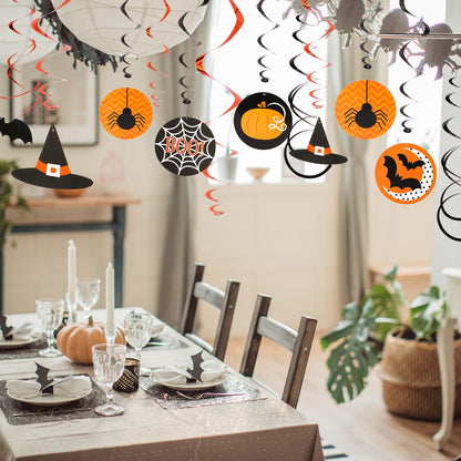 AYOGU 30 Pieces Halloween Decorations Party Hanging Swirl, Witches Hat, Bats, Spider, Ceiling Hanging Party Favor Indoor Decoration Plastic Streamer