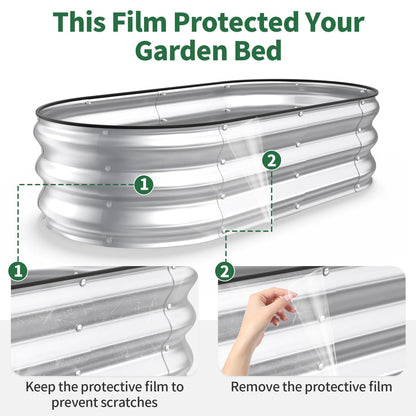 Kesfitt Raised Garden Bed, 4x2x1 FT Galvanized Steel Metal Raised Garden Bed, Oval Open-Bottom Design, 12-Inch Deep for Outdoor Vegetable & Herb Gardening, Silver