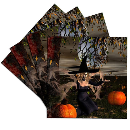 3dRose CST_26463_3 Midnight Halloween Fairy Witch-Ceramic Tile Coasters, Set of 4