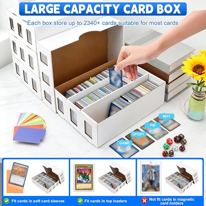 8 Pack Trading Card Storage Box, 18800+ Count Card Storage Box with 48 Card Divider White Sports Card Storage Box Cardboard Card Organizer Box Bulk Card Case Trading Card Box for Sport Basketball Card