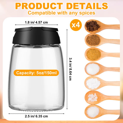Sawysine 4 Pack 150ml 5 oz Glass Salt and Pepper Shakers with lids Vintage Spice Shakers Bottle Moisture-Proof Condiment Holders Kitchen Gadgets Cooking Table for Dining Room Table Kitchen Restaurant