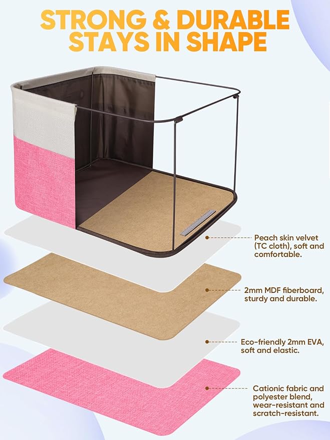 BALEINE 1 Pack Fabric Closet Storage Bins for Shelves, Linen Closet Organizers and Storage, Decorative Baskets for Organizing, Shelf, Clothes, Home, Office (Pink, 14''x10''x8.5')